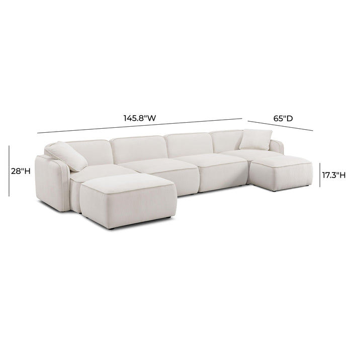 Travie White Sand Performance Corduroy Velvet 6-Piece Modular U-Sectional