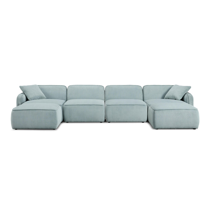 Travie Sea Blue Performance Corduroy Velvet 6-Piece Modular U-Sectional