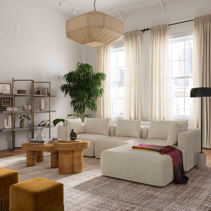 Hangover Cream Heavy Textured Fabric 4-Piece Modular Sectional