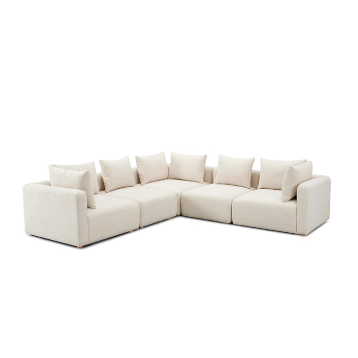 Hangover Cream Heavy Textured Fabric 5-Piece Modular L-Sectional