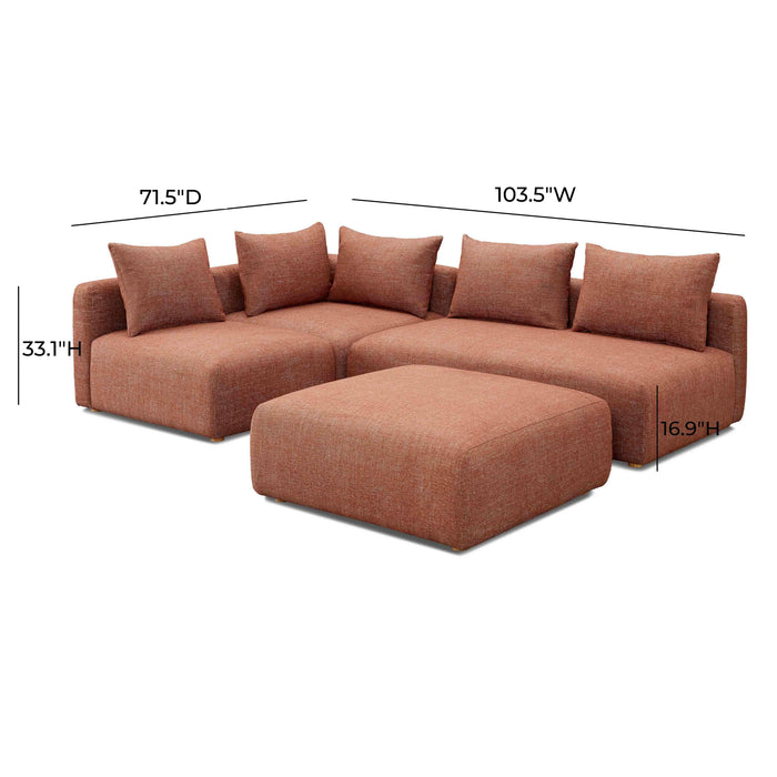 Hangover Sedona Red Textured Fabric 4-Piece Modular Chaise Sectional