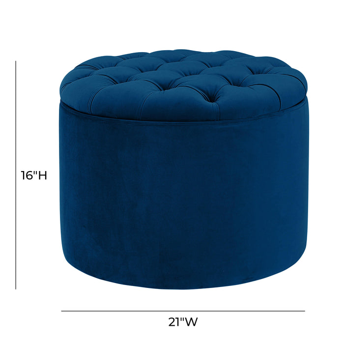 Queen Navy Velvet Storage Ottoman - UK