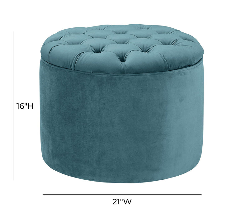 Queen Sea Blue Velvet Storage Ottoman - UK
