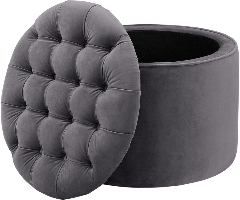 Queen Grey Velvet Storage Ottoman - UK