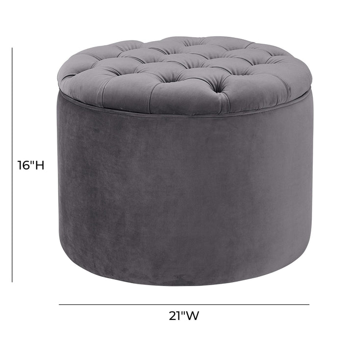 Queen Grey Velvet Storage Ottoman - UK