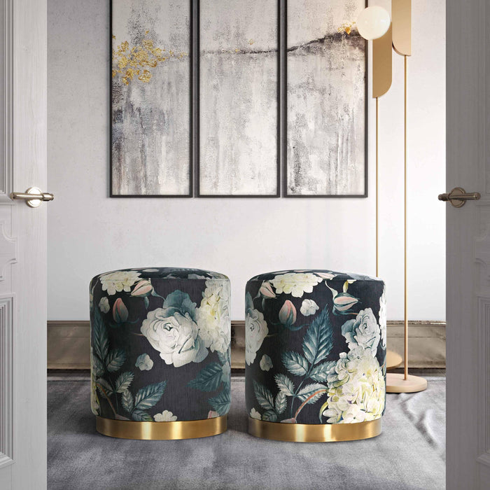 Opal Floral Velvet Ottoman with Gold Base - UK