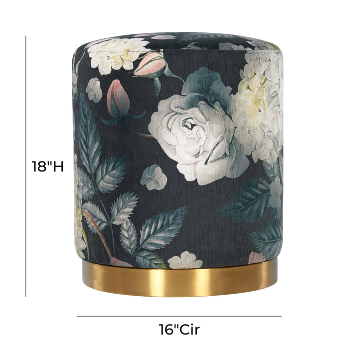 Opal Floral Velvet Ottoman with Gold Base - UK