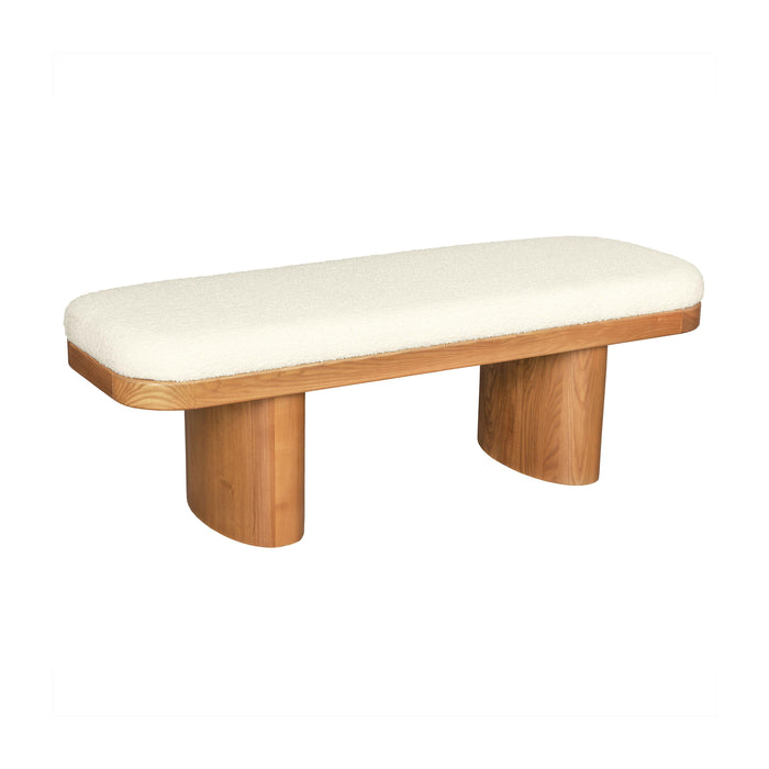 Ollie White Boucle Wooden Bench - UK