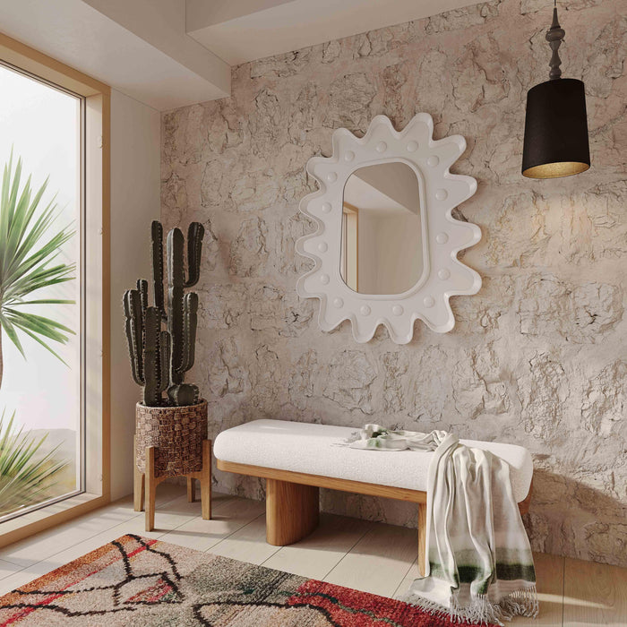 Ollie White Boucle Wooden Bench - UK