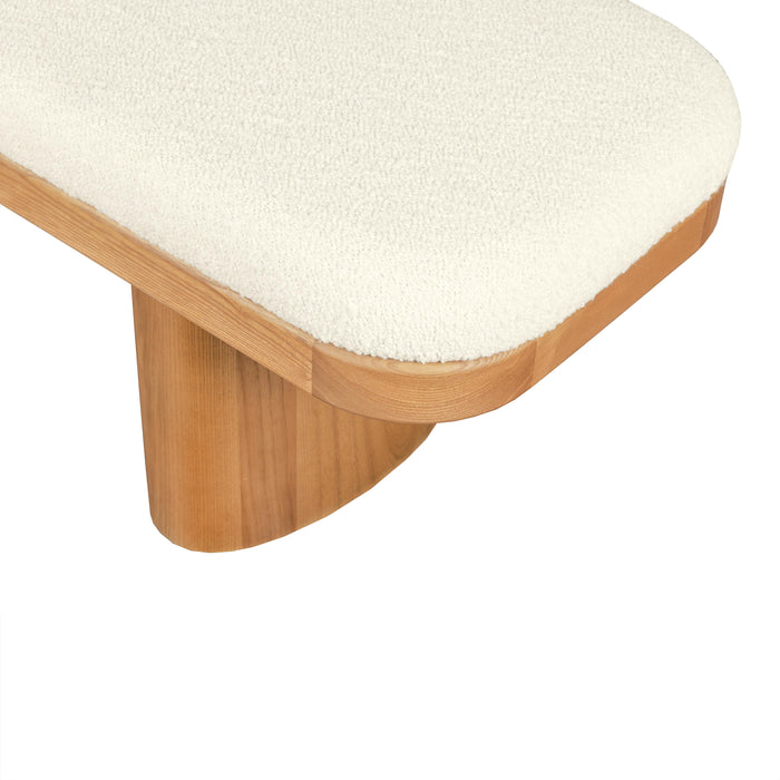 Ollie White Boucle Wooden Bench - UK