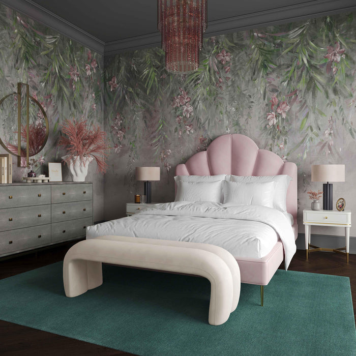 Leigh Cream Velvet Channeled Bench - UK