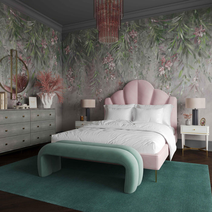 Leigh Green Velvet Channeled Bench - UK