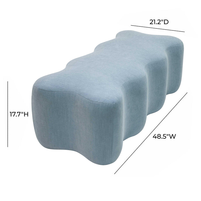 Archie Upholstered Bench in Faded Blue Linen - UK