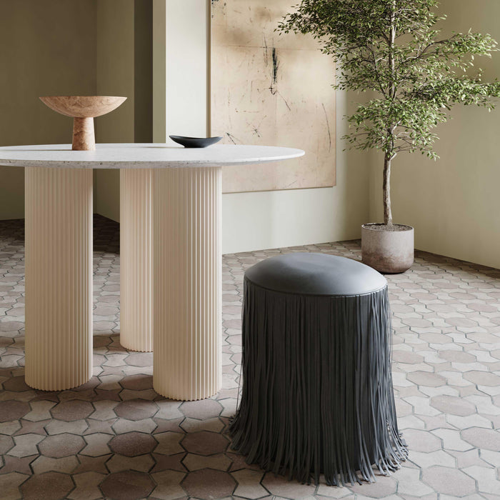 Shag Me Black Performance Vegan Leather Ottoman