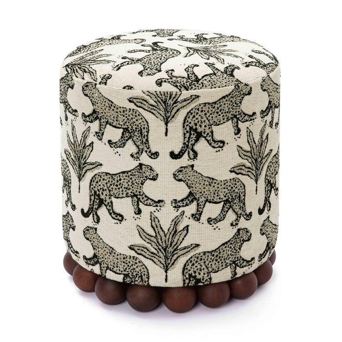 Dex Cream Leopard Jacquard Ottoman