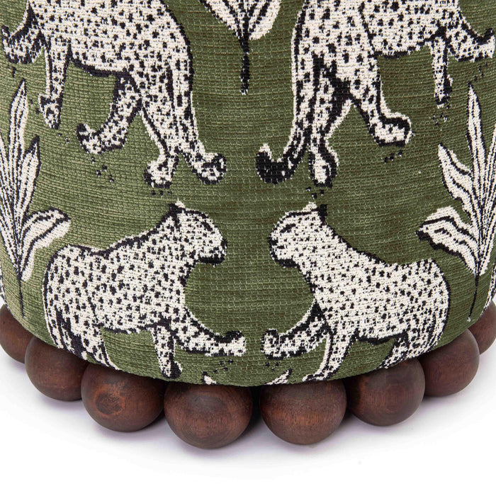 Dex Olive Green Leopard Jacquard Ottoman
