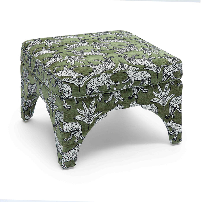 Raji Olive Green Leopard Jacquard Ottoman