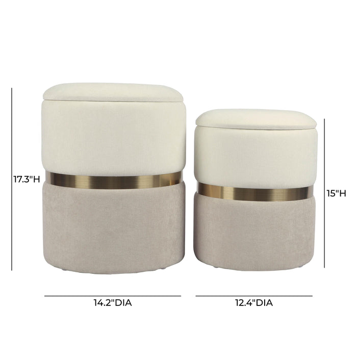 Gigi Cream and Tan Chenille Storage Ottoman - Set of 2