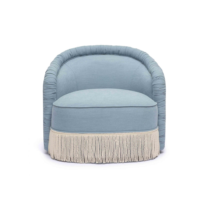 Pamela Faded Blue Recycled Fabric Tassel Lounge Chair