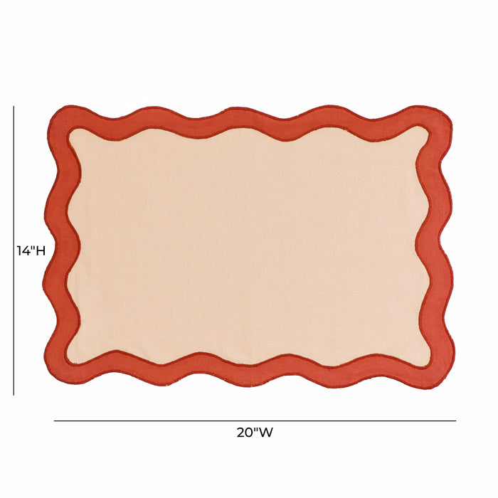 Scalloped Edge Rust and Orange Cotton Placemat - Set of 4