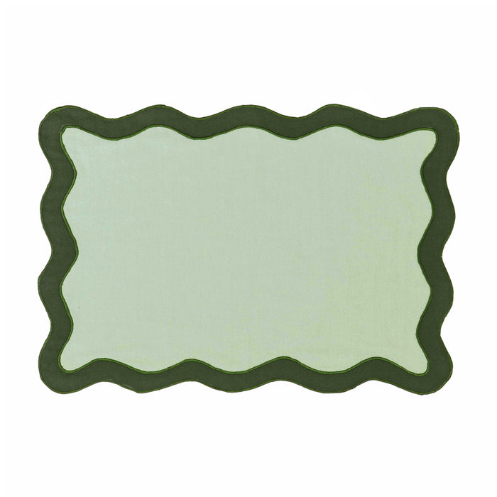 Scalloped Edge Olive Green Cotton Placemat - Set of 4