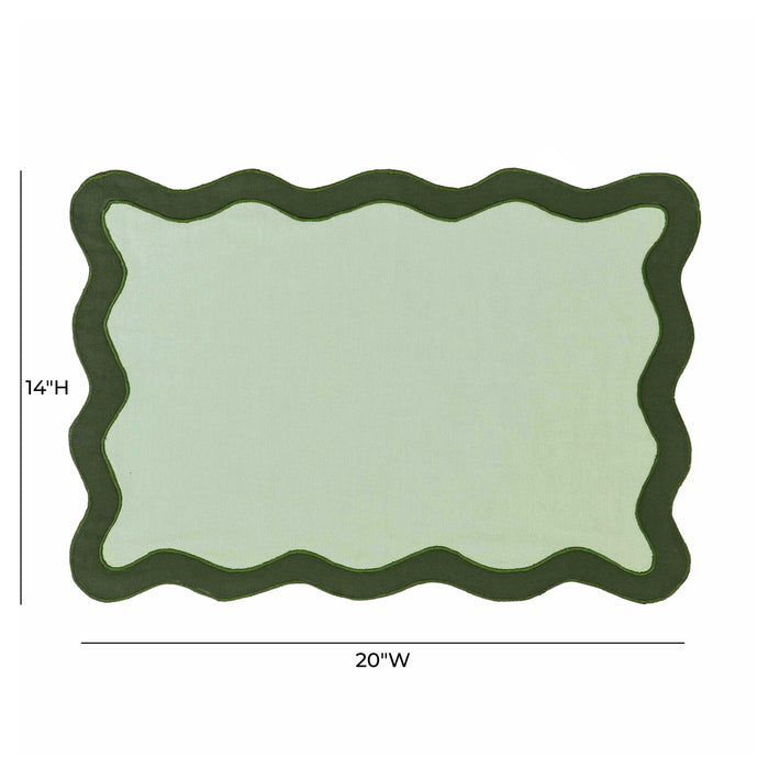 Scalloped Edge Olive Green Cotton Placemat - Set of 4