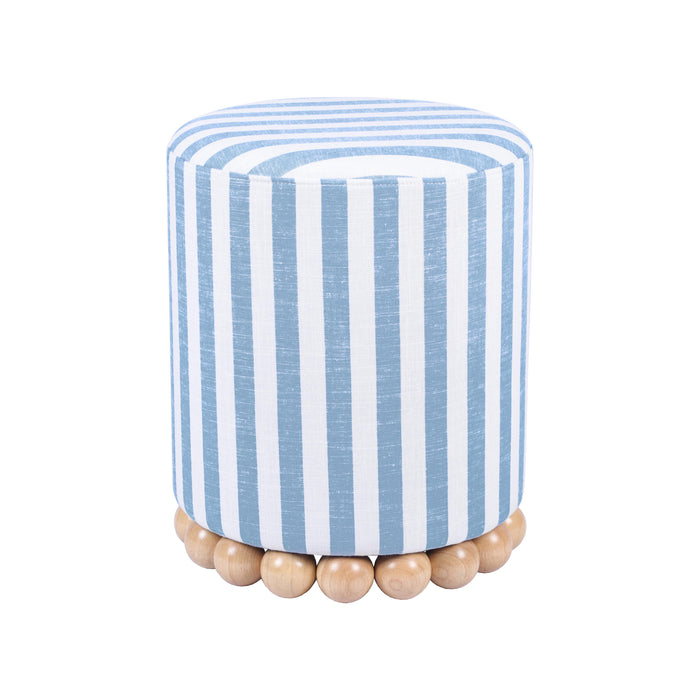 Dex Pastel Blue Striped Linen Ottoman