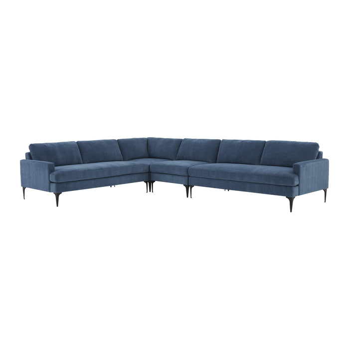 Serena Blue Velvet Large L-Sectional with Black Legs