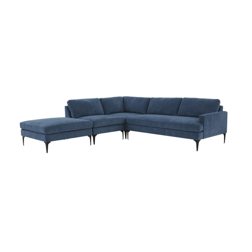 Serena Blue Velvet Large LAF Chaise Sectional with Black Legs - MR ZEE FURNITURE