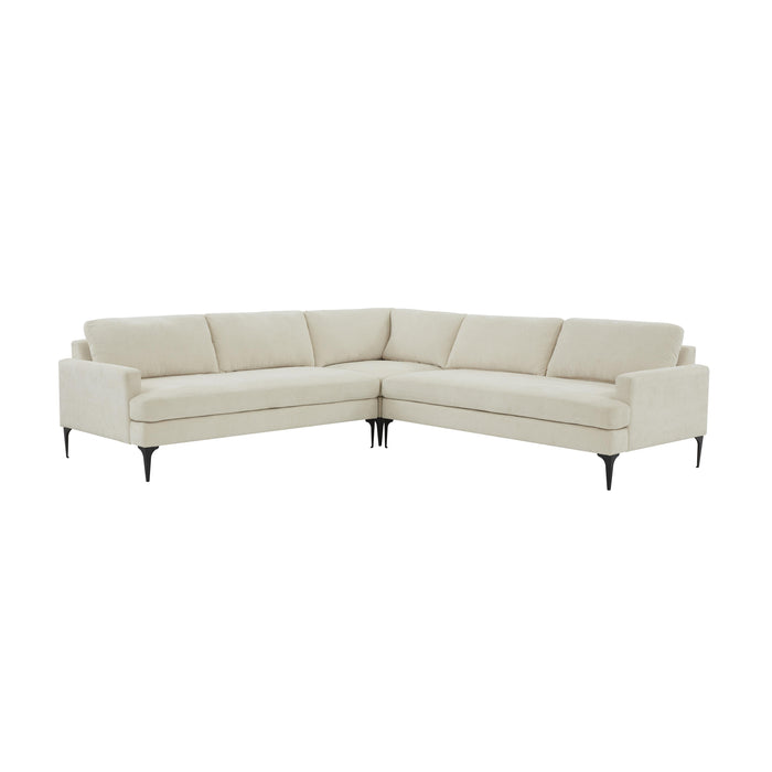Serena Cream Velvet L-Sectional with Black Legs - MR ZEE FURNITURE