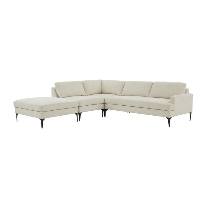 Serena Cream Velvet Large LAF Chaise Sectional with Black Legs