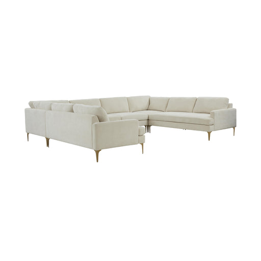 Serena Cream Velvet U-Sectional - MR ZEE FURNITURE