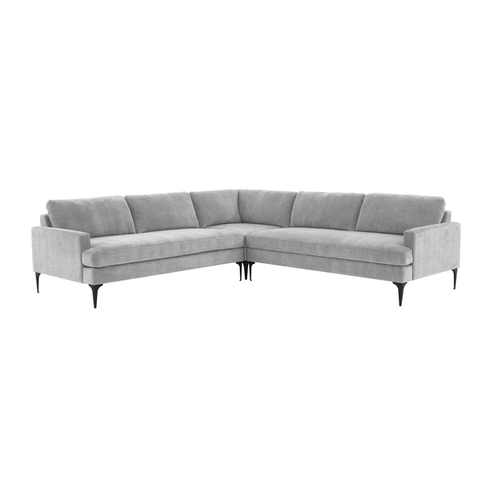 Serena Gray Velvet L-Sectional with Black Legs