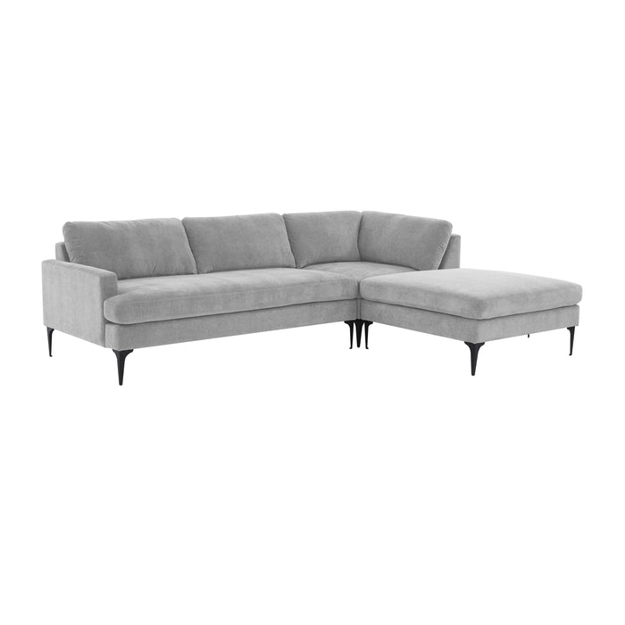 Serena Gray Velvet RAF Chaise Sectional with Black Legs