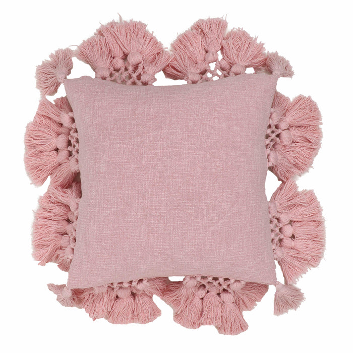 Stone Washed Blush Pink Cotton Tasseled Pillow