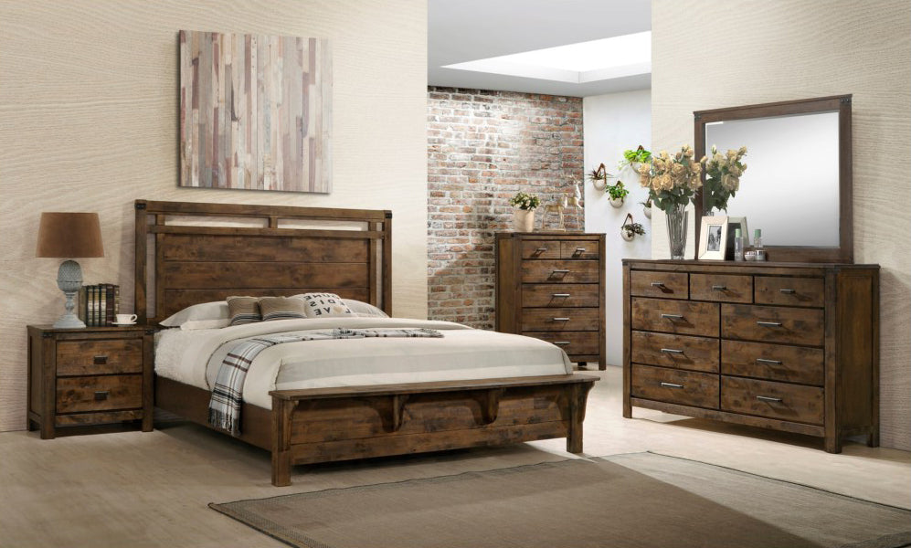 Crown Mark Furniture Curtis King Panel Bed in Rustic