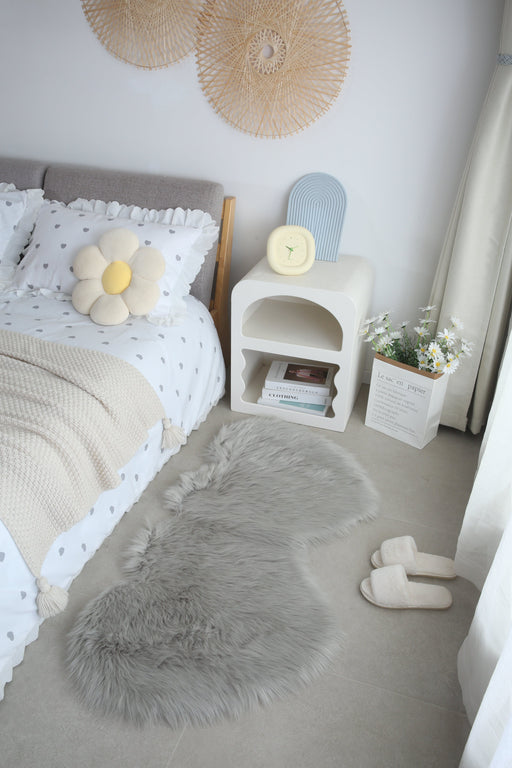 Double Hea White/Grey - Faux Fur Shaggy - MR ZEE FURNITURE