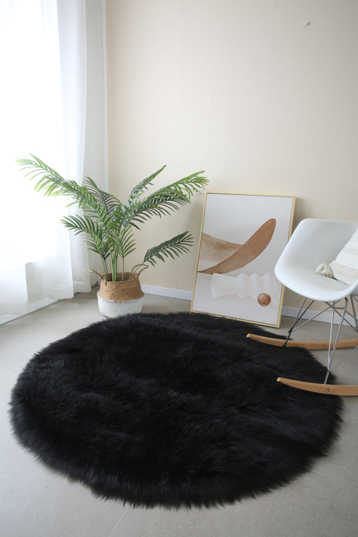 Round Faux Black - Faux Fur Shaggy - MR ZEE FURNITURE