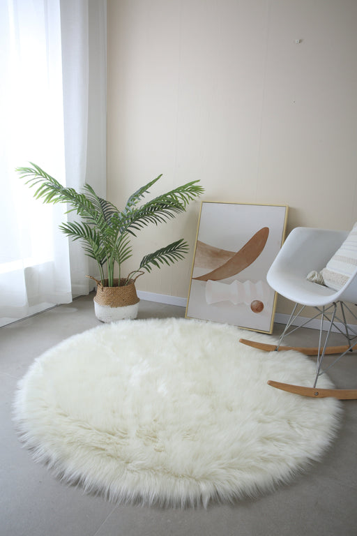 Round Faux Cream - Faux Fur Shaggy - MR ZEE FURNITURE