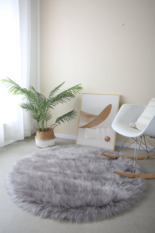 Round Faux Grey - Faux Fur Shaggy - MR ZEE FURNITURE