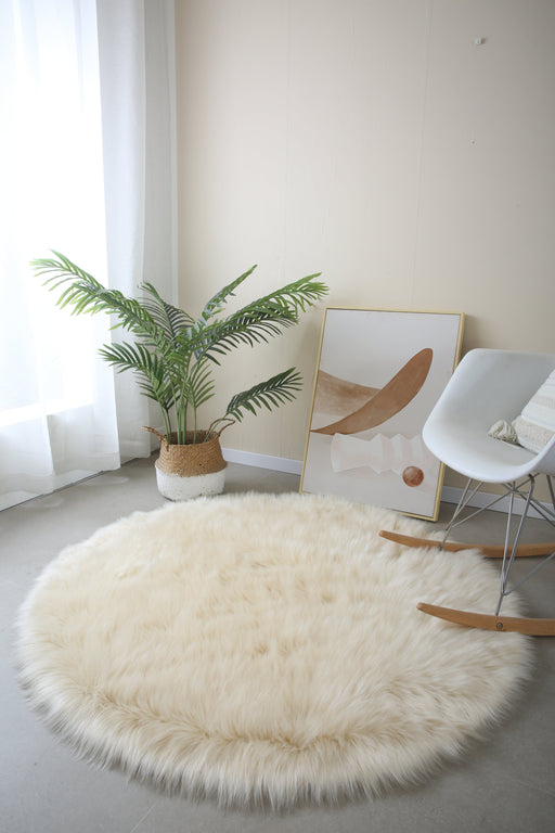 Round Faux Light Gold - Faux Fur Shaggy - MR ZEE FURNITURE