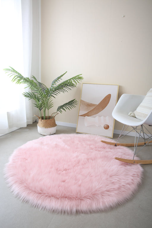 Round Faux Pink - Faux Fur Shaggy - MR ZEE FURNITURE