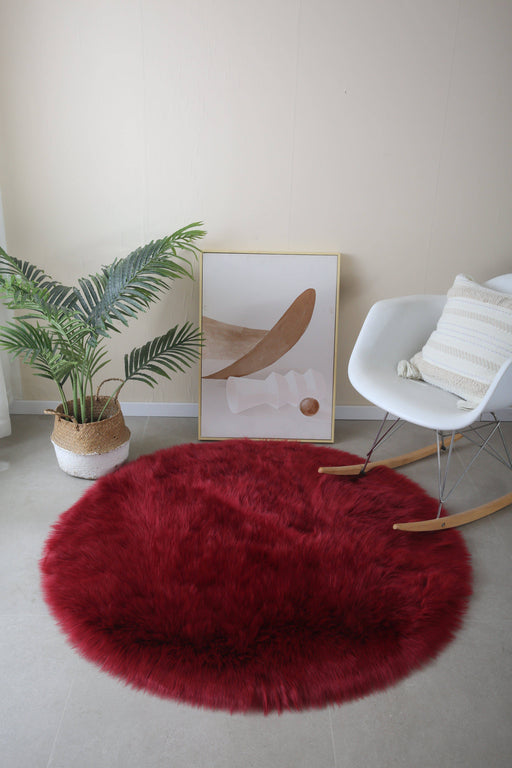 Round Faux Red - Faux Fur Shaggy - MR ZEE FURNITURE