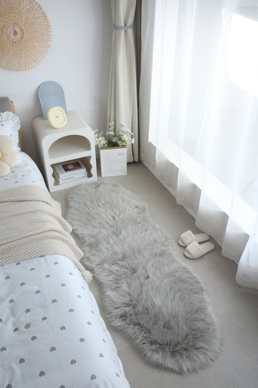 Strip Faux White/Grey - Faux Fur Shaggy - MR ZEE FURNITURE